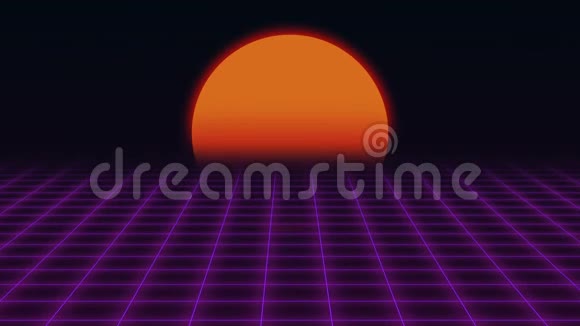复古未来主义网格和日落80后级科幻背景视频的预览图