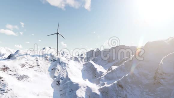 雪山山脉的风力涡轮机视频的预览图