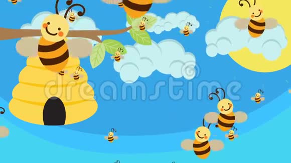蜜蜂蜂巢和许多蜜蜂在美丽的日子里飞翔视频的预览图