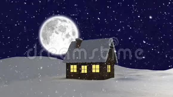 夜间积雪覆盖冬季景色的视频构图视频的预览图