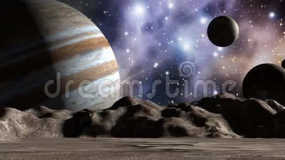 太空景观中的木星和卫星视频的预览图