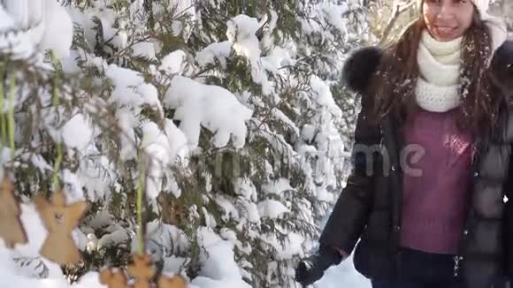 冬天公园玩雪的美女视频的预览图