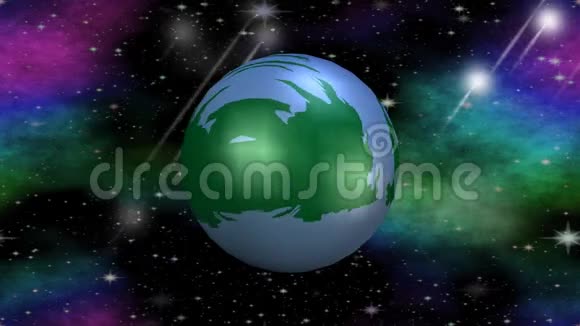 以恒星和星云为背景在一群陨石中旋转神奇的行星科幻视频动画视频的预览图