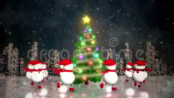 雪人在圣诞树上滑冰视频的预览图