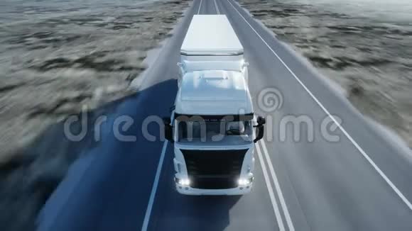 白色卡车公路上的半拖车运输物流理念4K写实循环动画视频的预览图