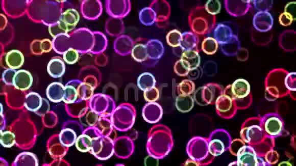 彩色发光圆圈与霓虹灯效果动画背景视频的预览图