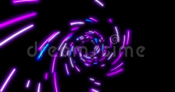 发光霓虹灯线隧道蓝红粉紫三色灯光无缝回路4k背景视频的预览图