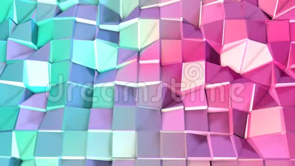 抽象简单的蓝色粉红色低聚三维表面作为科幻景观移动的软几何低聚运动背景视频的预览图