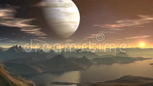 气体巨人和日出在一个奇妙的星球上视频的预览图