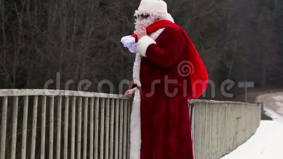 圣诞老人在桥上挥手视频的预览图
