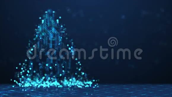 抽象技术圣诞树背景蓝色循环动画4k视频的预览图
