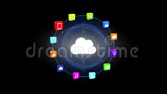 互联网概念在线服务图标社交媒体围绕云存储视频的预览图