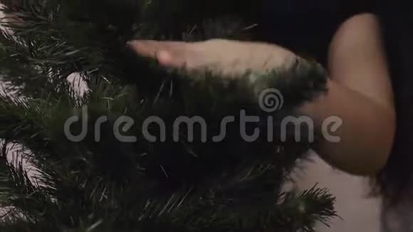新年圣诞妇女装饰圣诞树视频的预览图