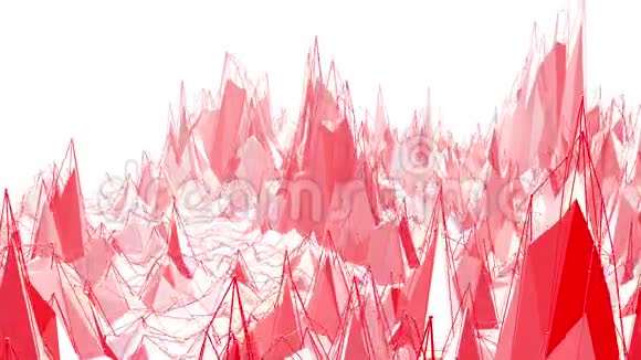 玫瑰或粉红色低聚表面作为景观或化学结构多边形数字马赛克红色环境或背景视频的预览图