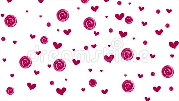 粉色紫色的心和白色背景上的圆圈视频的预览图