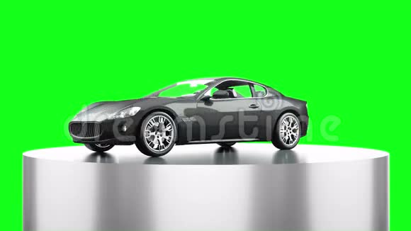 豪华黑色跑车隔离在绿色屏幕上真实感4K动画视频的预览图