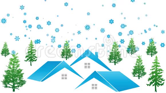 房子森林和雪冬天视频视频的预览图