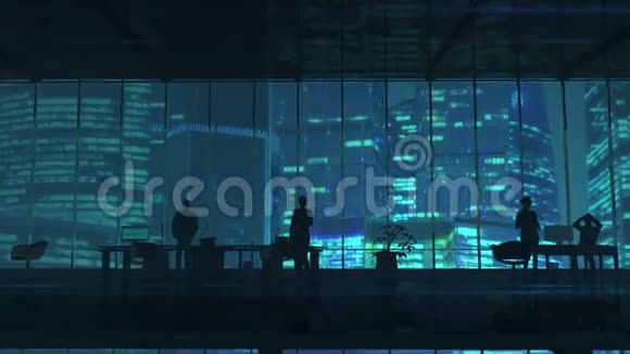 办公楼里的剪影与摩天大楼的对比视频的预览图