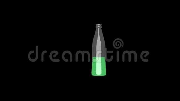 玻璃瓶充满绿色液体和下降壮观的水溢出运动图形2D3D动画视频的预览图