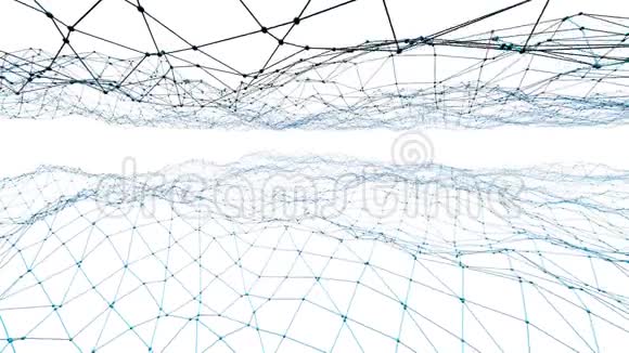 抽象简单的蓝色挥动三维网格或网格作为精细的背景蓝色几何振动环境或脉动数学视频的预览图