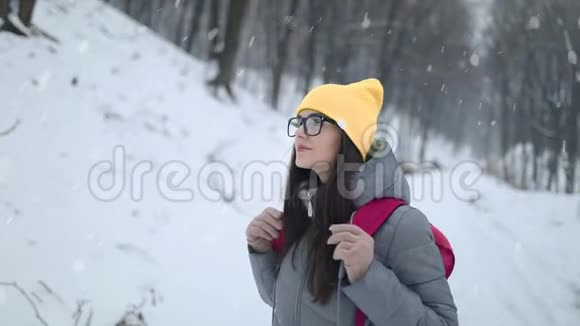 冬季森林中的女孩视频的预览图
