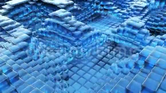 波浪蓝色玻璃液体动画与动画反射循环动画视频的预览图