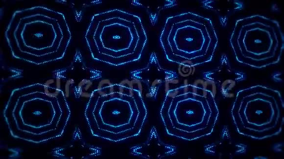 蓝色发光粒子万花筒VJ循环运动背景视频的预览图