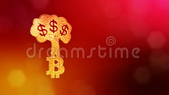 美元树的标志从比特币标志中生长出来金融背景由辉光粒子作为图像全息图有光泽视频的预览图