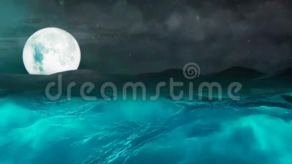 海上风暴的月亮可循环的背景视频的预览图