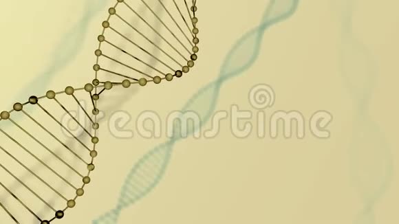 具有景深的抽象蓝色闪闪发光的DNA双螺旋debrises三维渲染的DNA构建动画视频的预览图