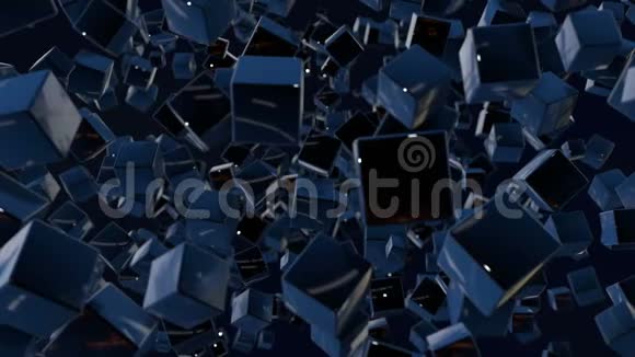 深色构图立方体具有许多高光和移动焦点运动图形三维循环动画黑暗视频的预览图