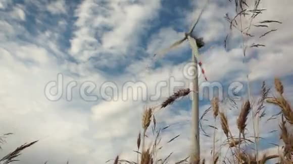 摄像机用风力涡轮机滑过小麦视频的预览图
