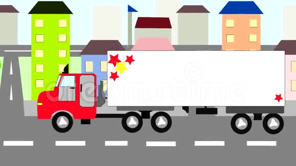穿越城市的大卡车动画视频的预览图