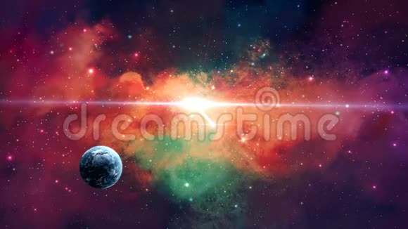 太空场景彩色星云和恒星中的地球行星美国宇航局提供的元素3D绘制视频的预览图