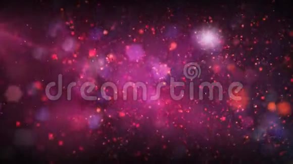 恒星背景与火焰进出焦点紫色和红色的美丽粒子视频的预览图