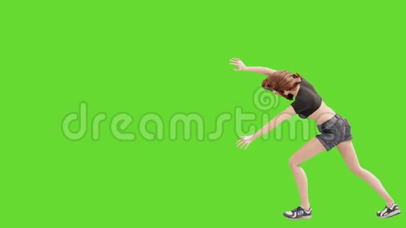 一个年轻漂亮的女人从事体育锻炼绿色屏幕前健康概念3D动画视频的预览图