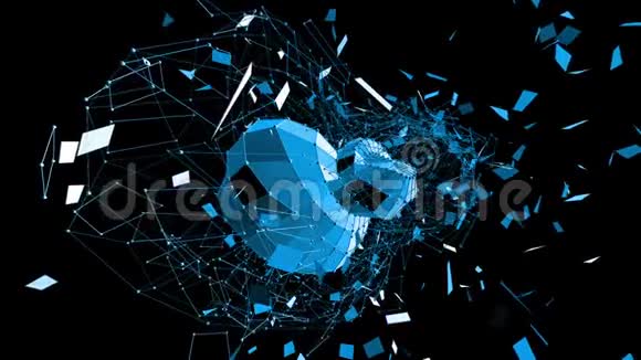 抽象蓝色挥动三维网格或网格的脉动几何物体用作抽象分子背景蓝色视频的预览图