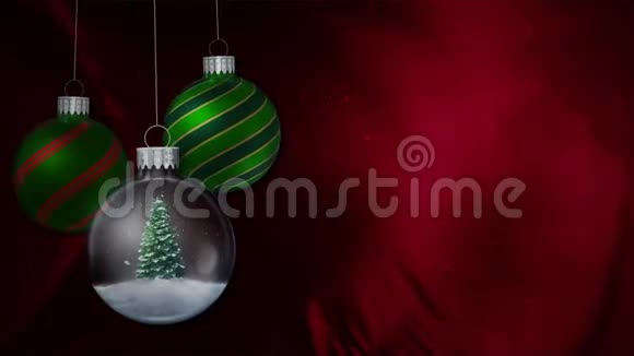 绿色饰品红布圣诞快乐4K循环视频的预览图