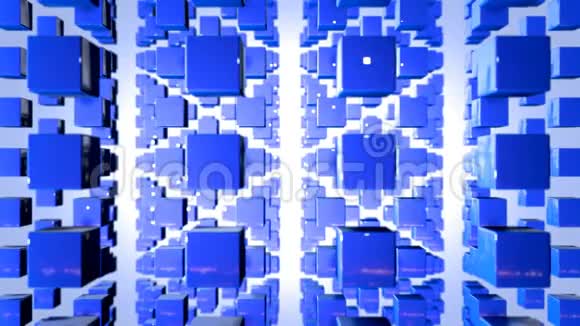 4k循环三维动画与一个移动的焦点然后来回景深波克效应抽象的蓝色视频的预览图