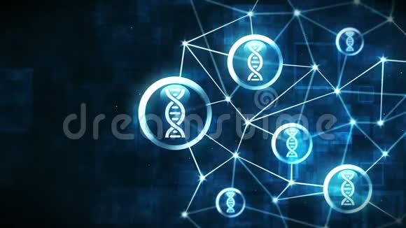 生物技术研究DNA图标浮动生物基因符号生命进化标志带有连接点和视频的预览图