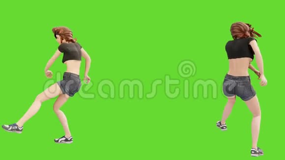 一个年轻漂亮的女人从事体育锻炼绿色屏幕前健康概念3D动画视频的预览图