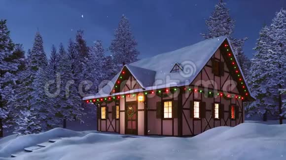 雪夜装饰圣诞节的房子视频的预览图