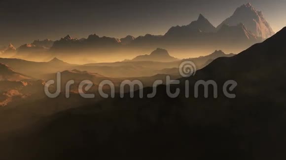 火星上的日落火星山脉沙尘暴后从山谷俯瞰视频的预览图