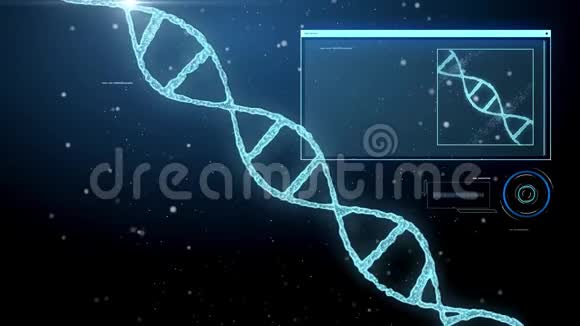 虚拟DNA分子在黑色上的三维渲染视频的预览图
