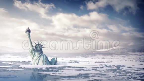 海平面上升的自由女神像视频的预览图