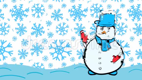 圣诞雪人和蓝色雪花视频的预览图