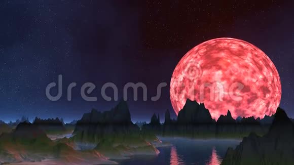 粉红色的月亮倒映在水中视频的预览图