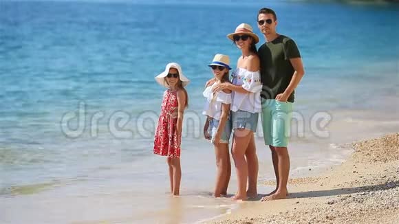 暑假期间在海滩上的幸福家庭视频的预览图