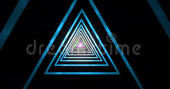抽象几何蓝梯度三角隧道催眠螺旋黑色背景光点电脑三维渲染视频的预览图