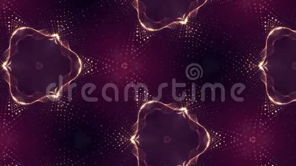 形成细胞的粒子的复杂红色组成三维循环平滑粒子动画与万花筒效果视频的预览图